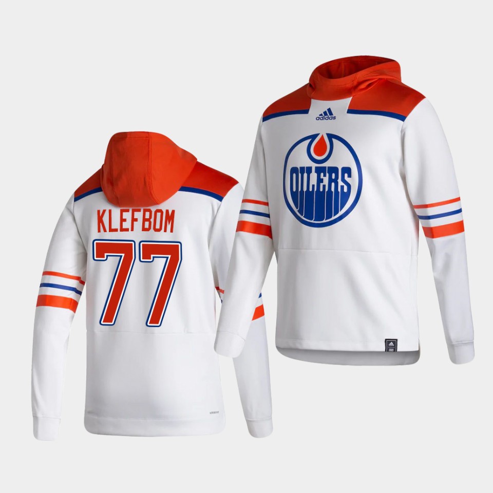 Men Edmonton Oilers #77 Klefbom White NHL 2021 Adidas Pullover Hoodie Jersey->edmonton oilers->NHL Jersey